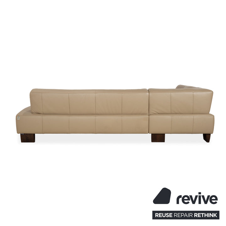 Canapé d'angle en cuir et bois Musterring, beige-taupe