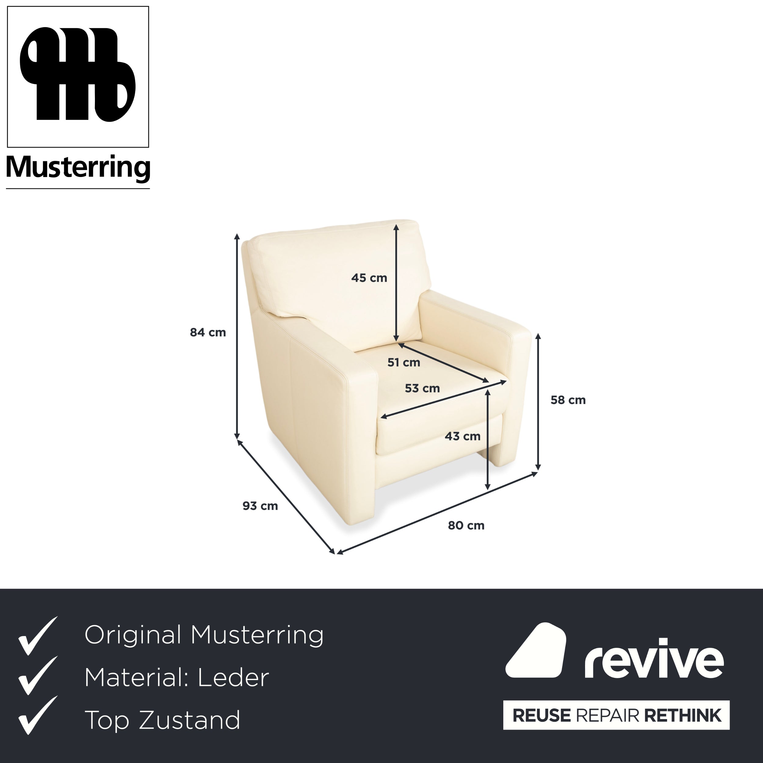 Musterring Leather Armchair Cream Beige Off-White