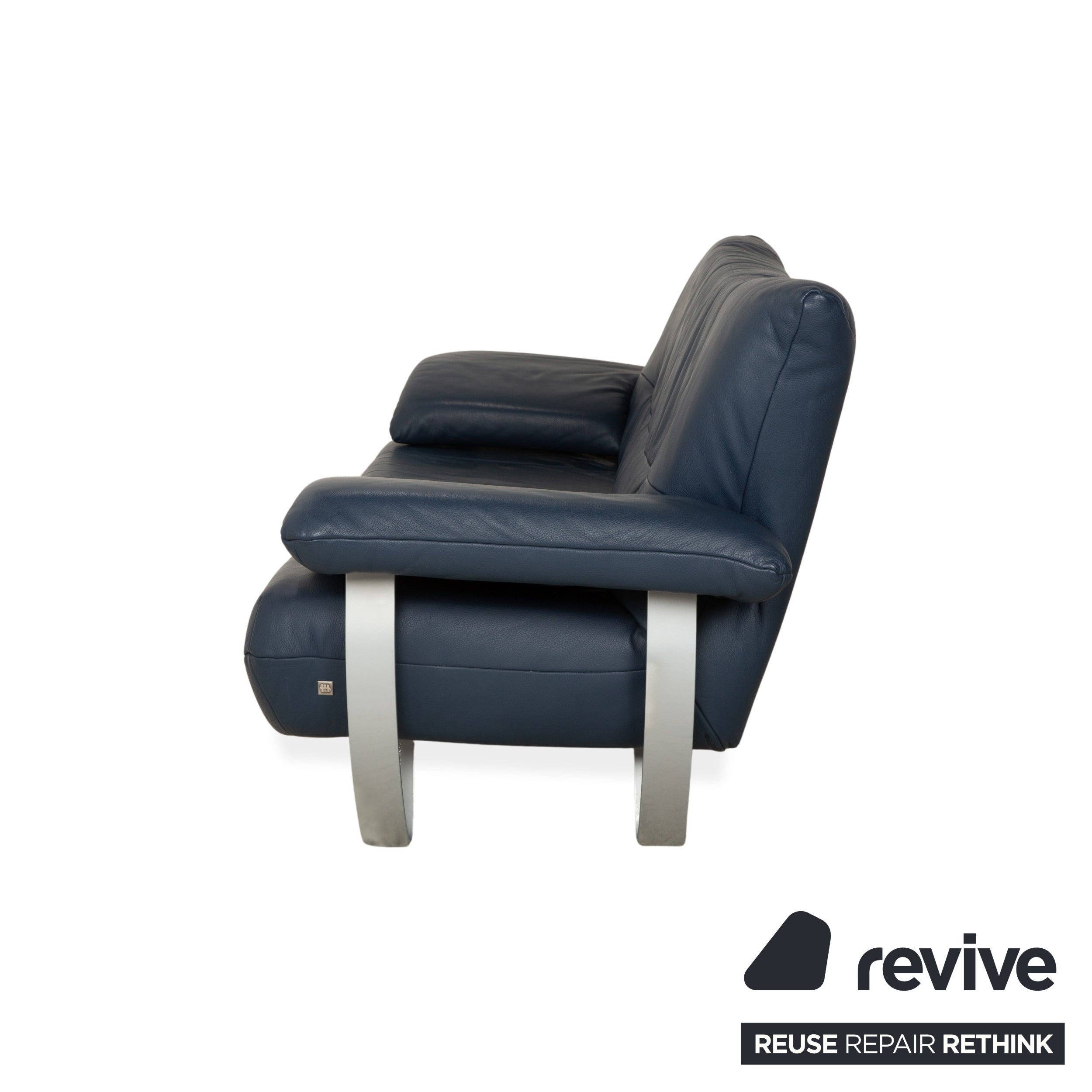 Musterring Leather Two-Seater Blue Sofa Couch