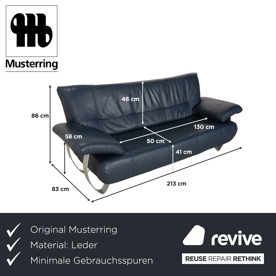Musterring Leather Two-Seater Blue Sofa Couch