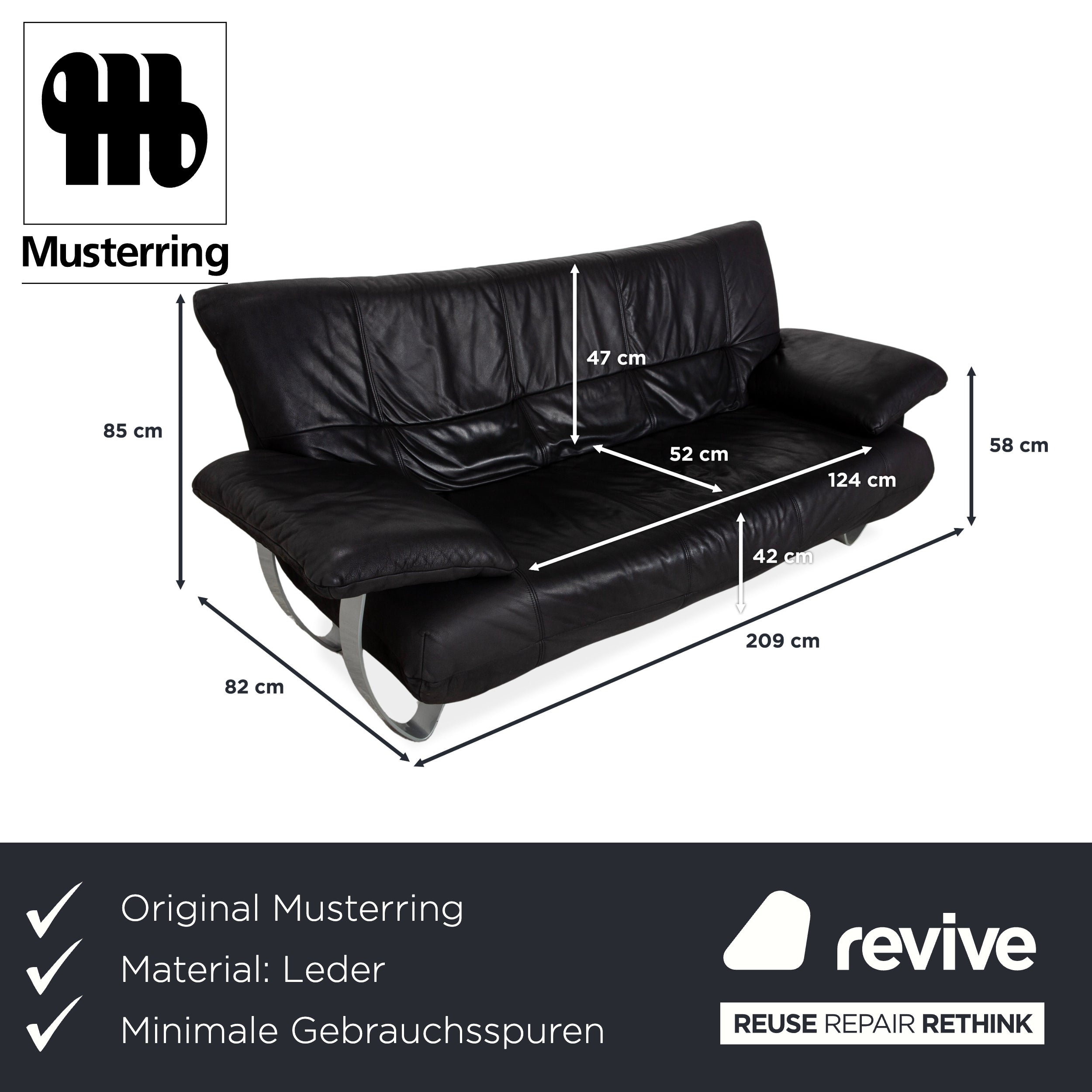 Sample ring leather two-seater black sofa couch