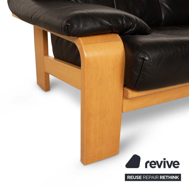 Musterring Leder Zweisitzer Schwarz Sofa Couch
