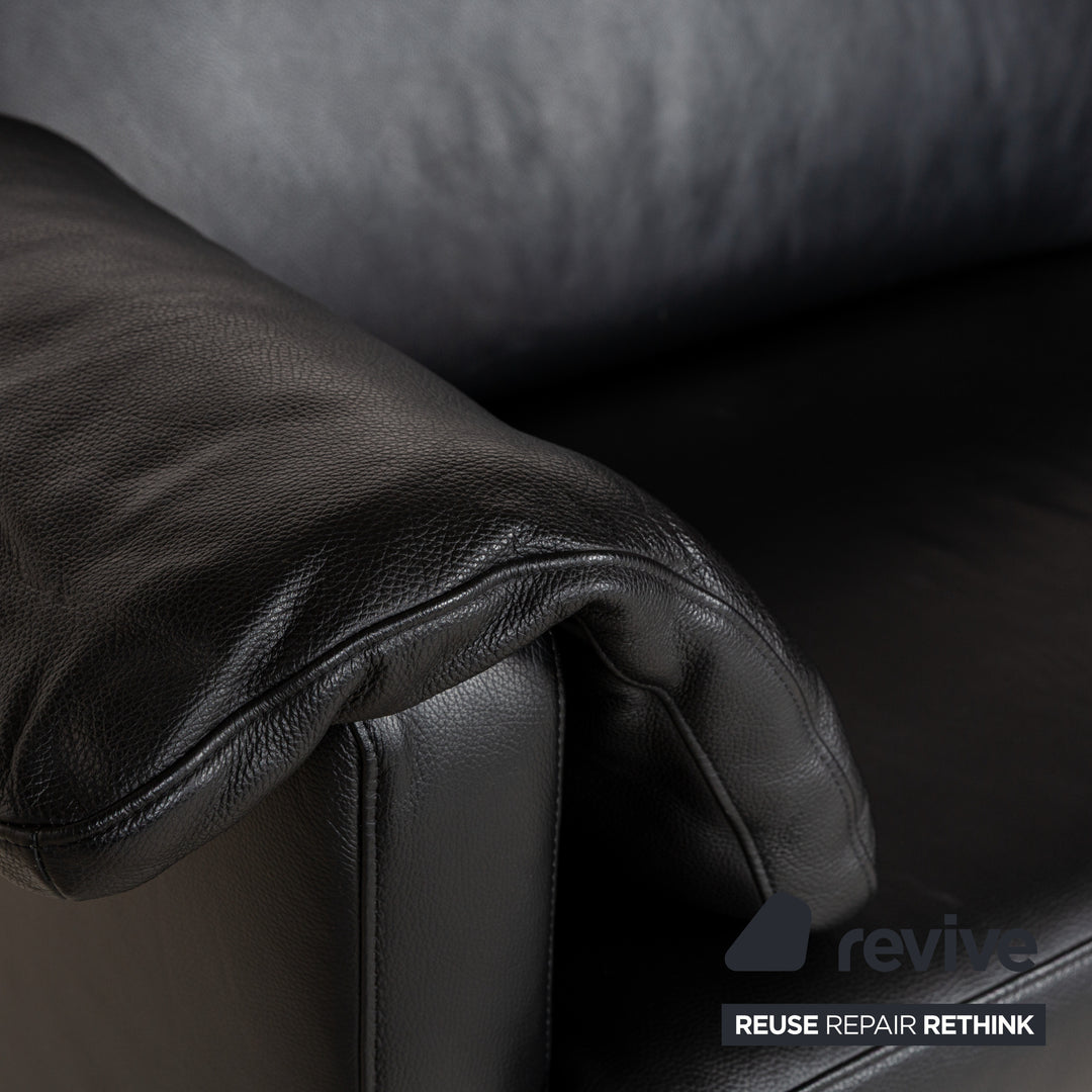 Musterring MR 2875 Leather Three-Seater Black Sofa Couch