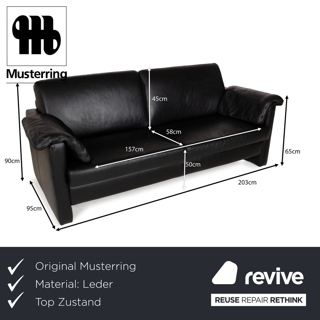 Musterring MR 2875 Leather Three-Seater Black Sofa Couch