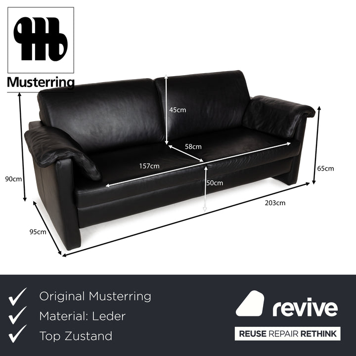 Musterring MR 2875 Leather Three-Seater Black Sofa Couch