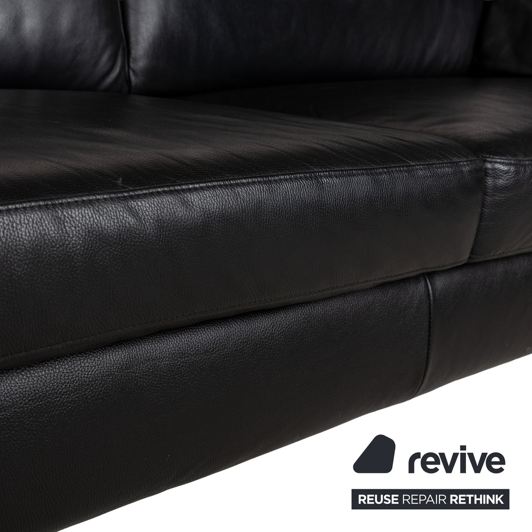 Musterring MR 2875 Leather Three-Seater Black Sofa Couch