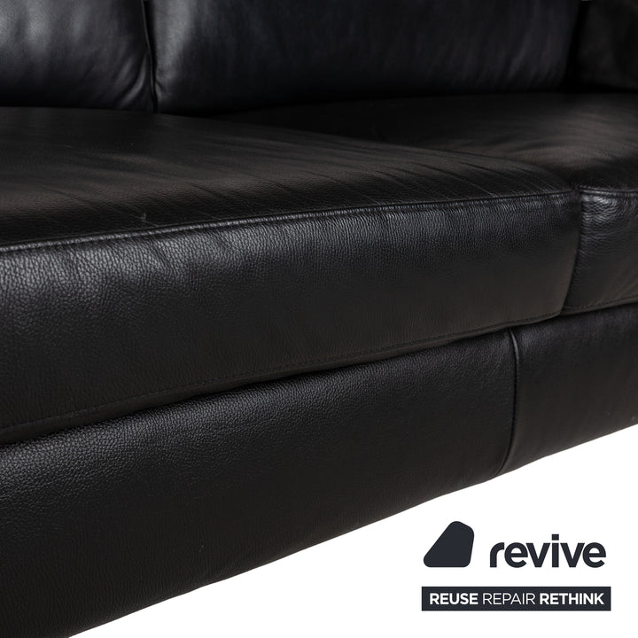 Musterring MR 2875 Leather Three-Seater Black Sofa Couch