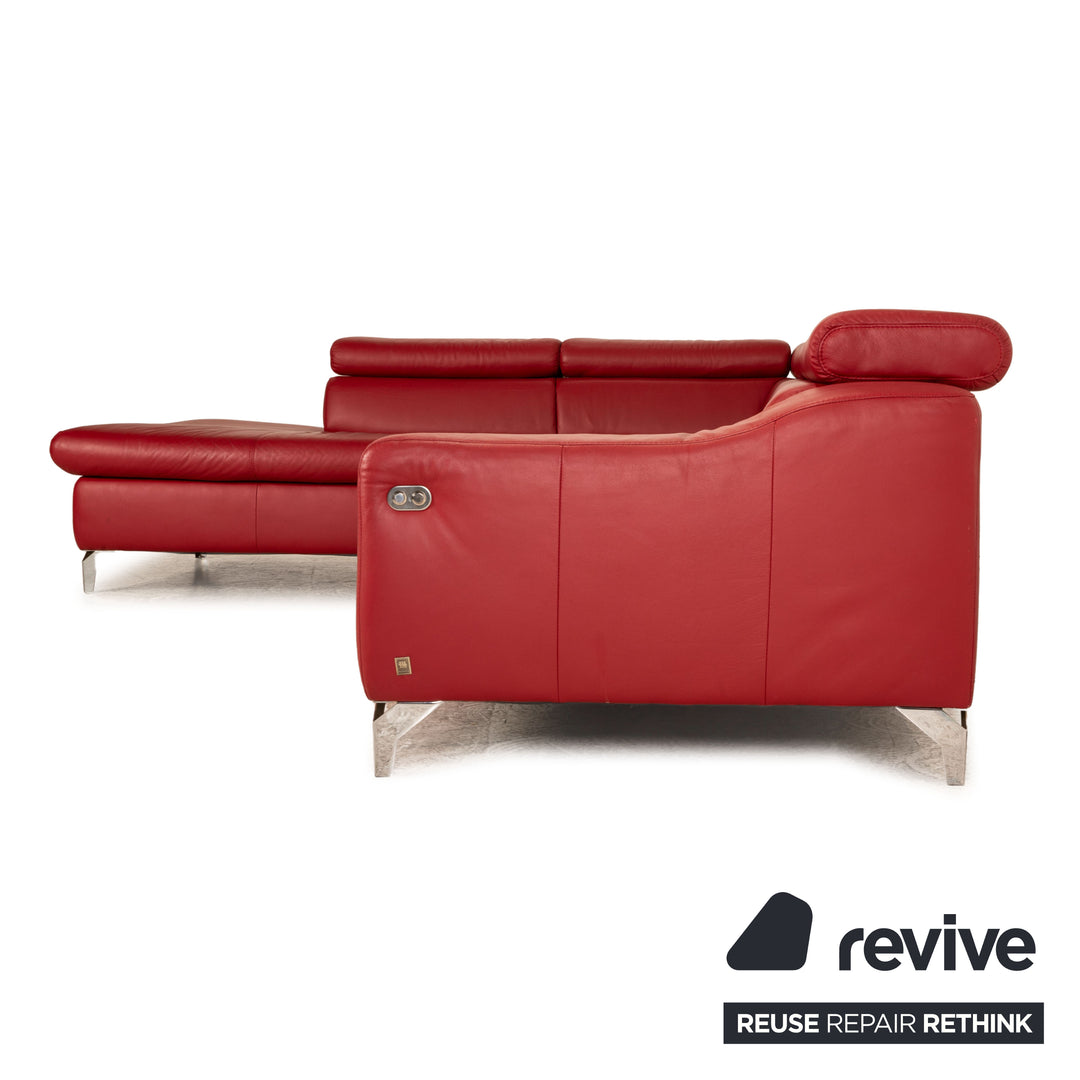 Musterring MR 4775 Leder Ecksofa Rot elektrische Funktion Recamiere links