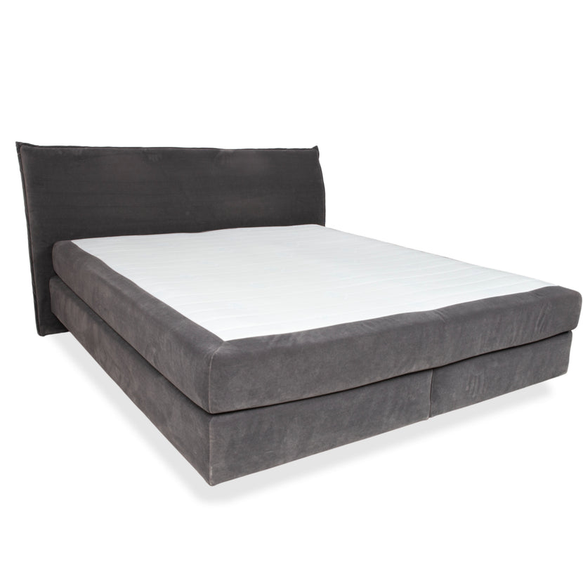 Lit en tissu gris pour chambre à coucher avec sommier tapissier