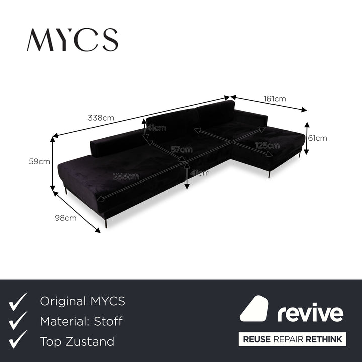 MYCS TYME Canapé d'angle en tissu Récamiere Droit Canapé Noir