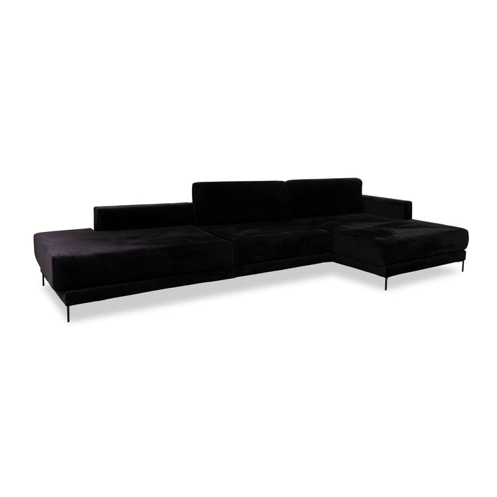 MYCS TYME Canapé d'angle en tissu Récamiere Droit Canapé Noir