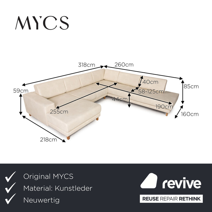 MYCS TYME U - Ecksofa Creme Sofa Couch Veganes Leder