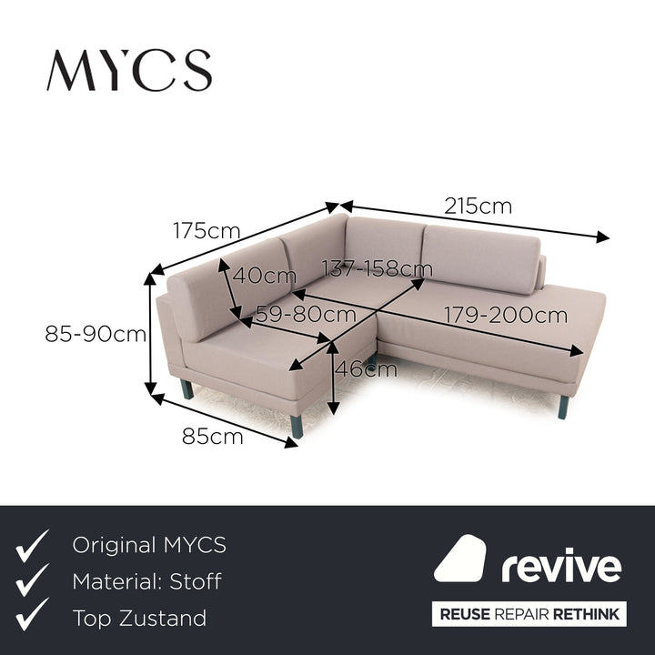 MYCS TYME Fabric Corner Sofa Gray Sofa Couch