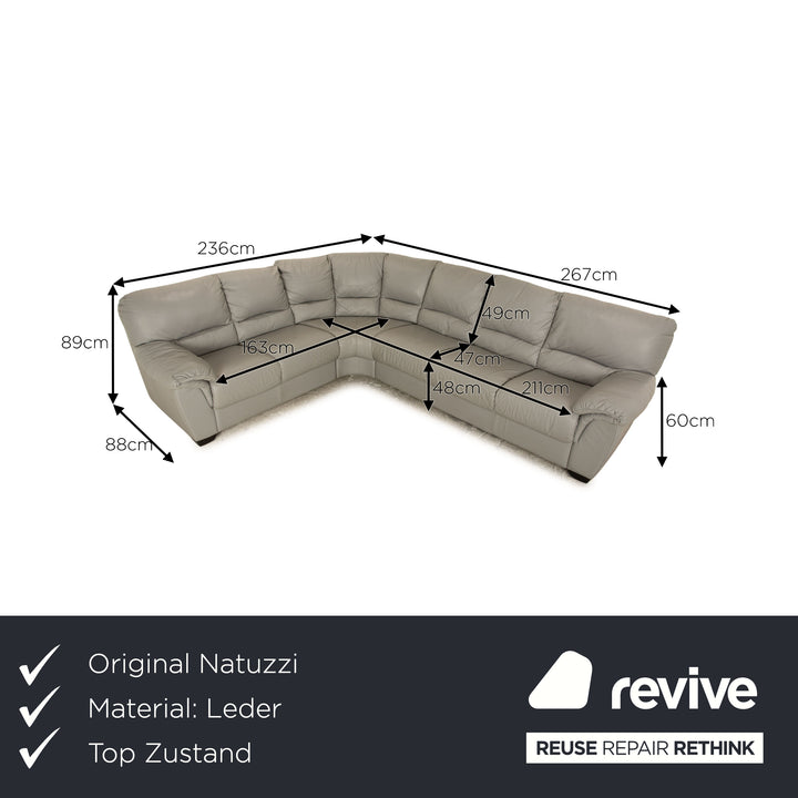 Natuzzi 1801 Leder Grau Ecksofa Sofa Couch Recamiere links