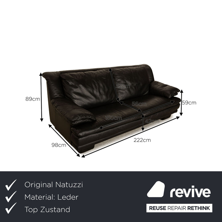 Canapé trois places en cuir noir Natuzzi