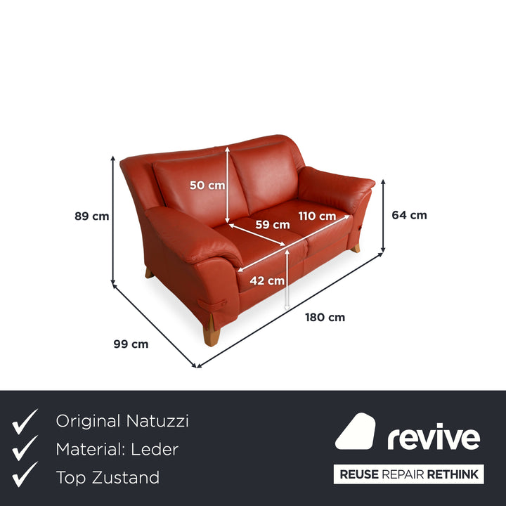 Natuzzi Zweisitzer Leder Rot Sofa Couch