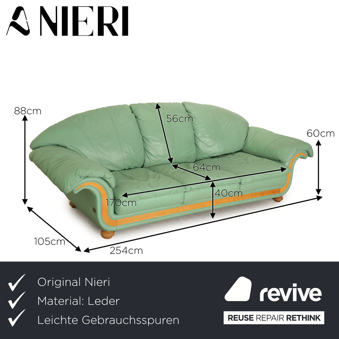 Nieri Divani Leder Dreisitzer Grün Mint Sofa Couch