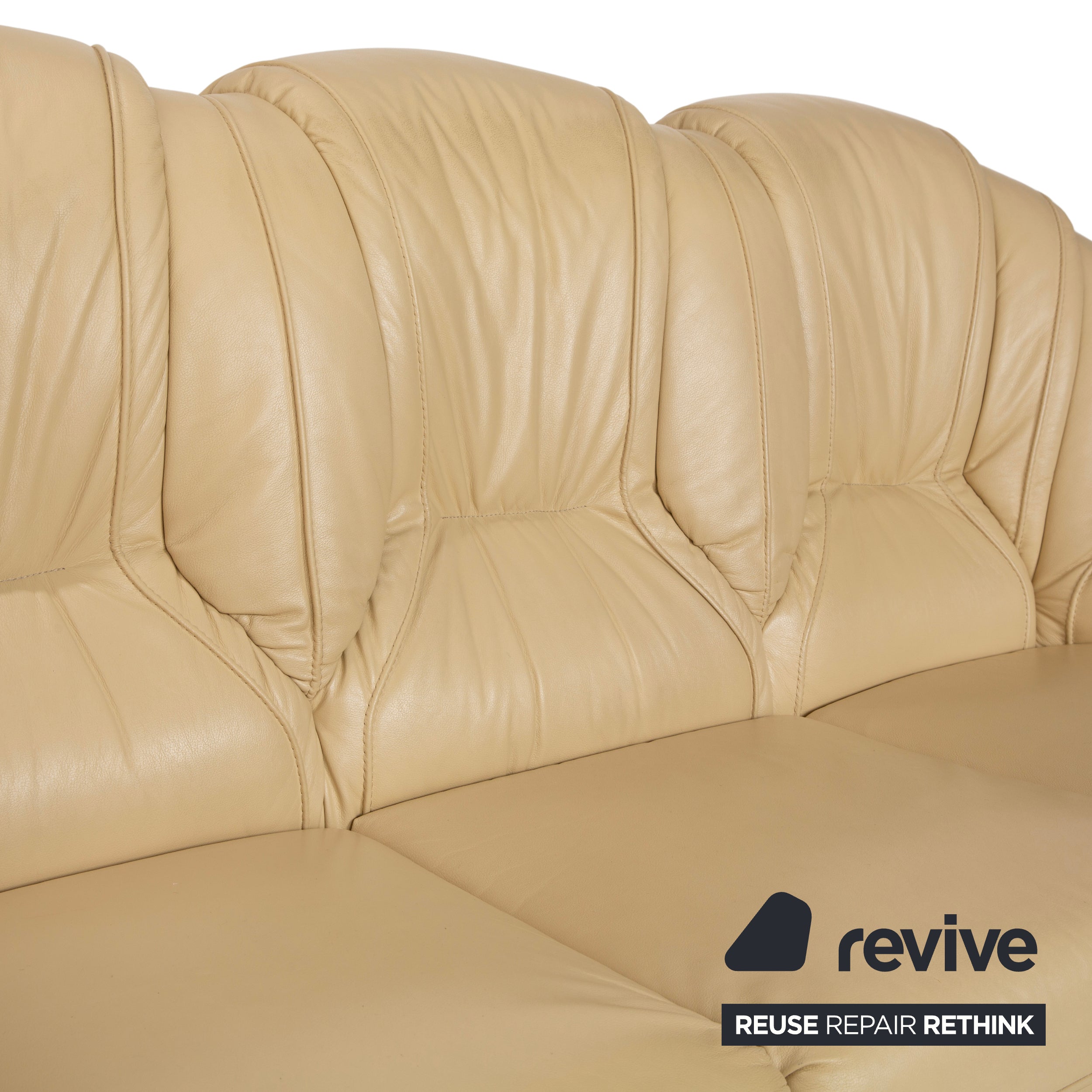 Nieri Leder Holz Dreisitzer Creme Braun Sofa Couch