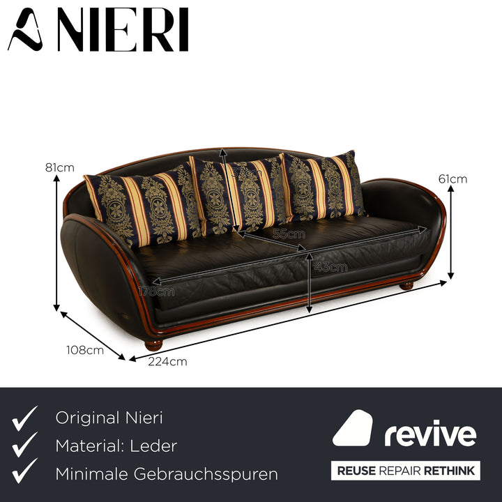 Nieri Leder Dreisitzer Schwarz Sofa Couch
