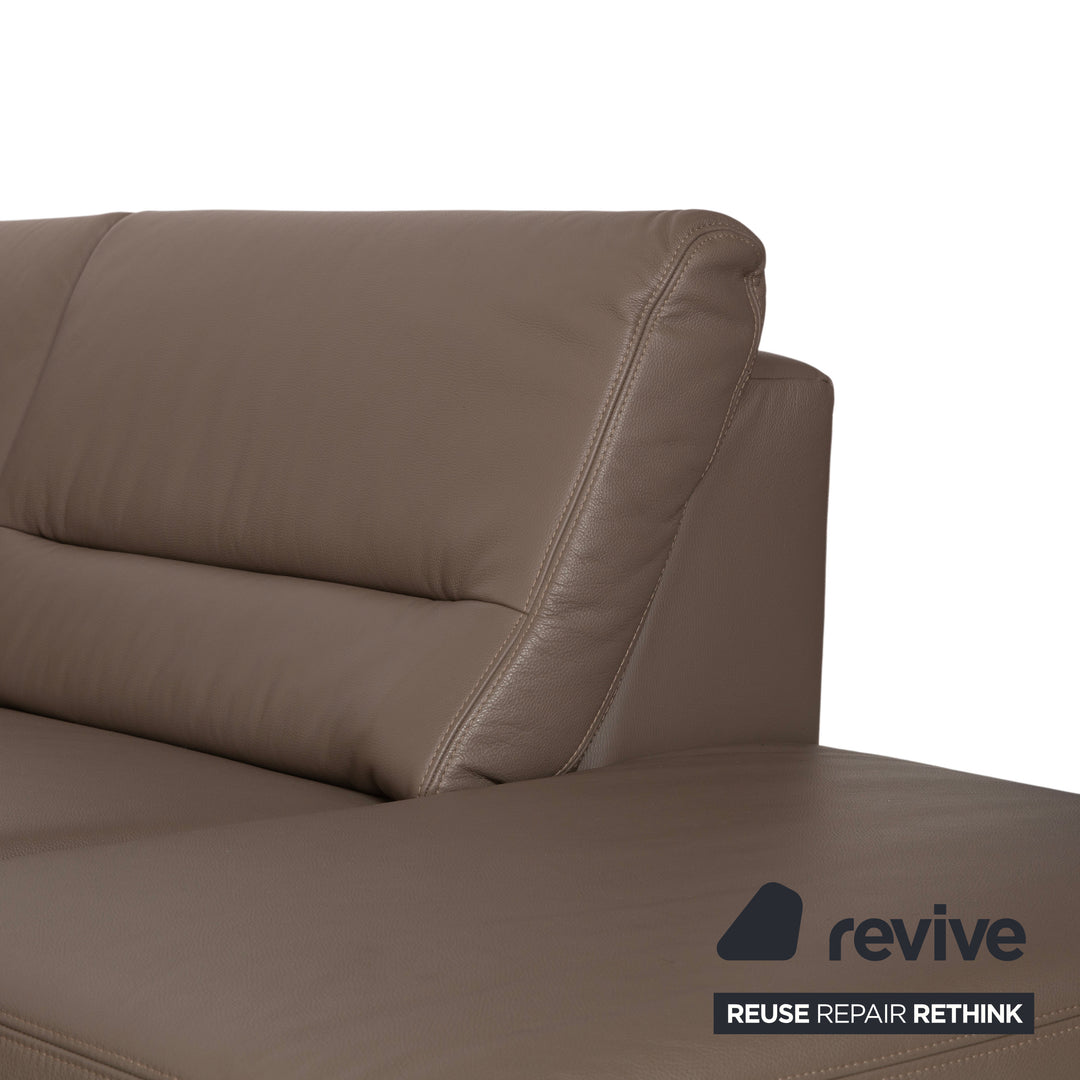 Polinova Leather Corner Sofa Grey Brown Grey Taupe Couch Electric Function Chaise Longue Right incl. Headrests