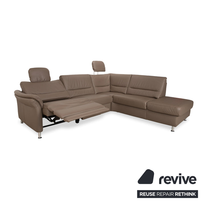 Polinova Leather Corner Sofa Grey Brown Grey Taupe Couch Electric Function Chaise Longue Right incl. Headrests