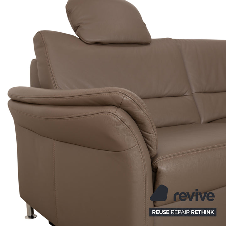 Polinova Leather Corner Sofa Grey Brown Grey Taupe Couch Electric Function Chaise Longue Right incl. Headrests