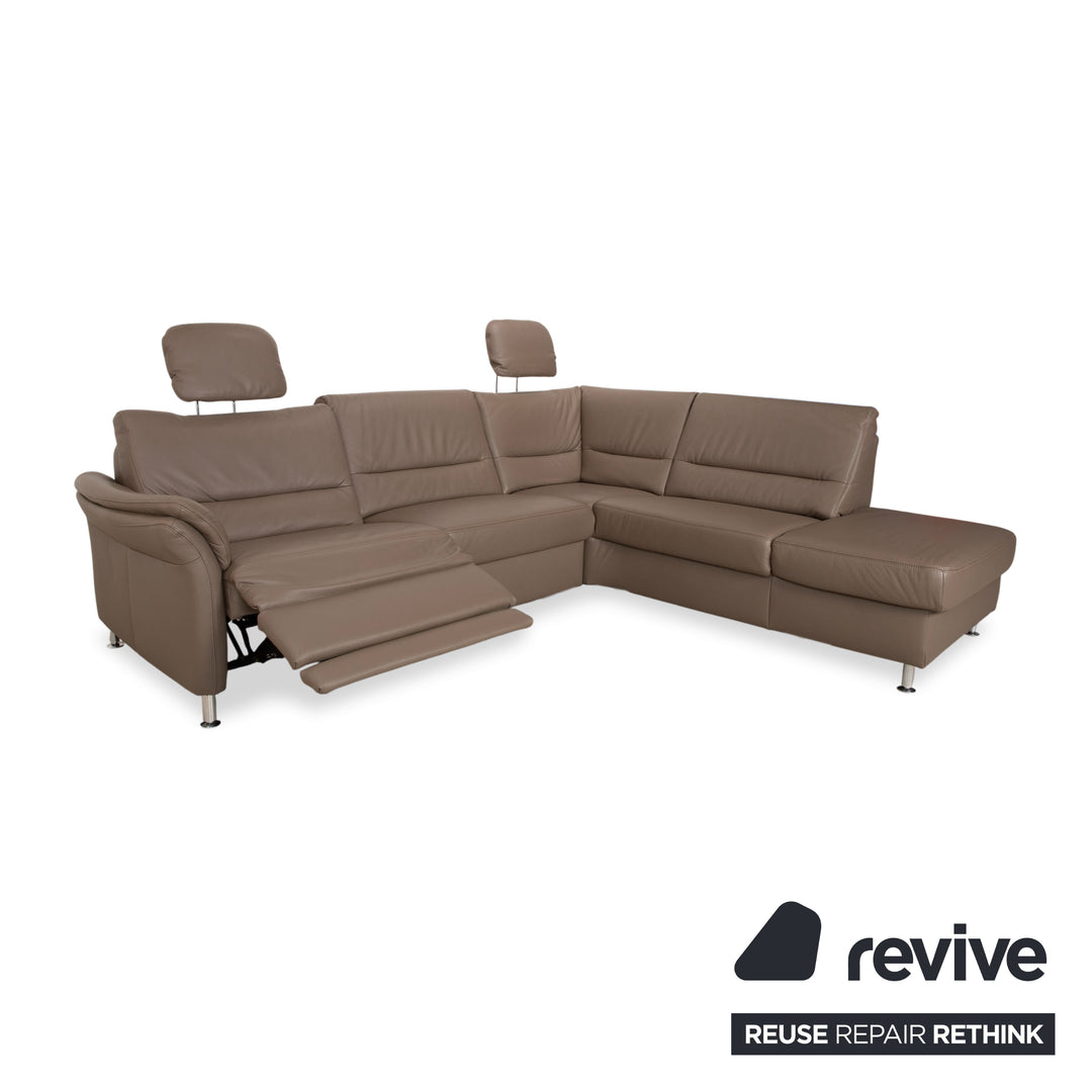 Polinova Leather Corner Sofa Grey Brown Grey Taupe Couch Electric Function Chaise Longue Right incl. Headrests