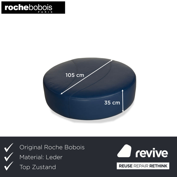 Roche Bobois TANGRAM Leather Stool Blue