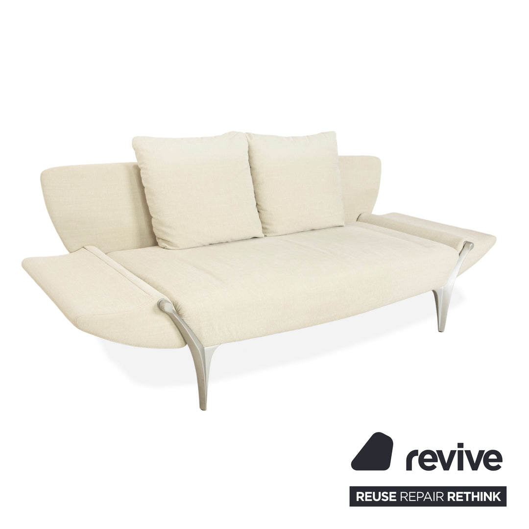 Rolf Benz 1600 Fabric Two-Seater Cream Mint Manual Function Sofa Couch