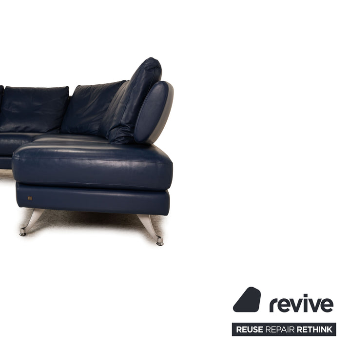 Rolf Benz 222 Canapé d'angle en cuir Bleu Canapé