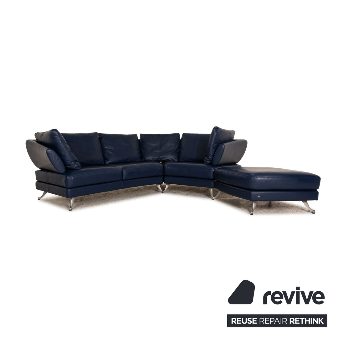 Rolf Benz 222 Canapé d'angle en cuir Bleu Canapé
