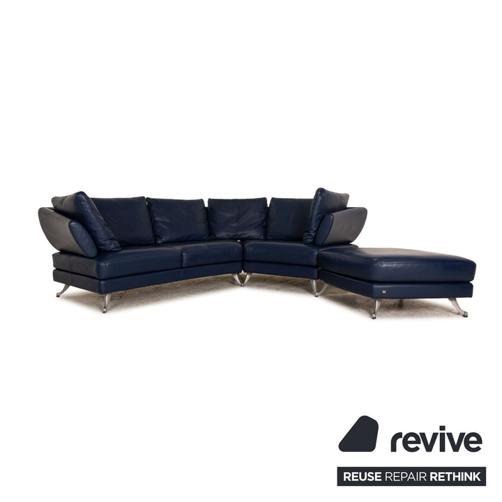 Rolf Benz 222 Canapé d'angle en cuir Bleu Canapé