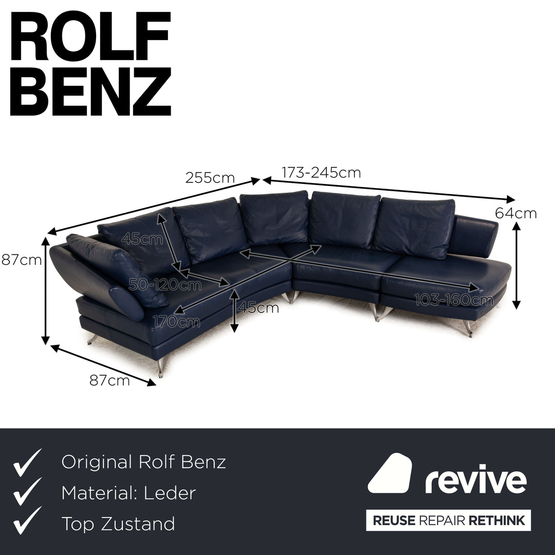 Rolf Benz 222 Canapé d'angle en cuir Bleu Canapé