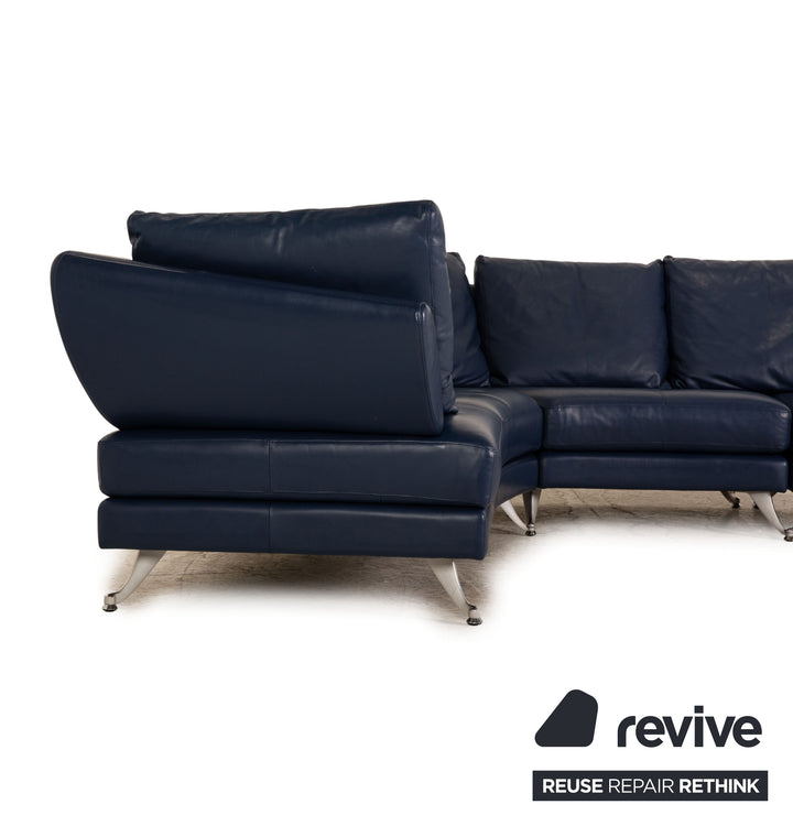 Rolf Benz 222 Canapé d'angle en cuir Bleu Canapé