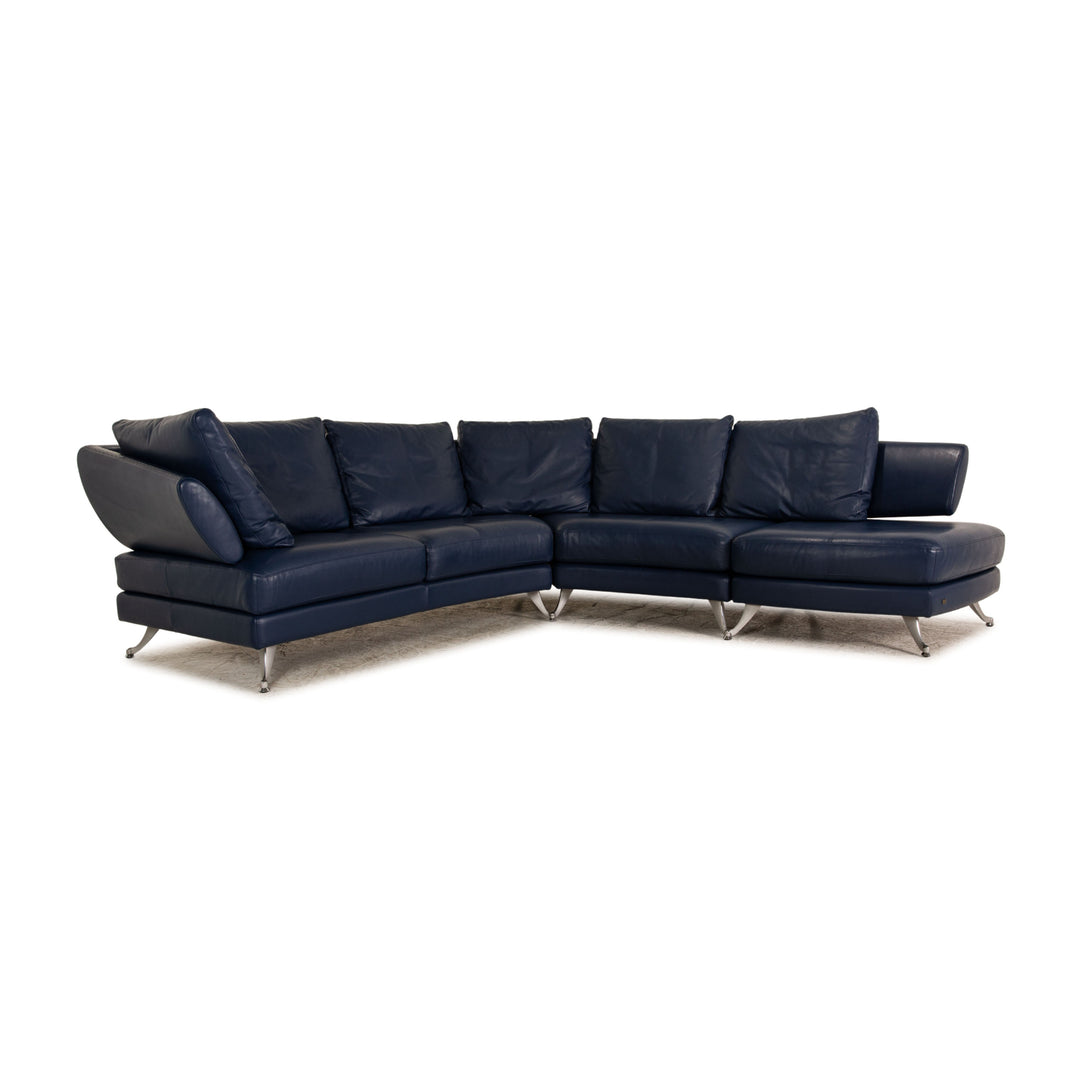 Rolf Benz 222 Canapé d'angle en cuir Bleu Canapé