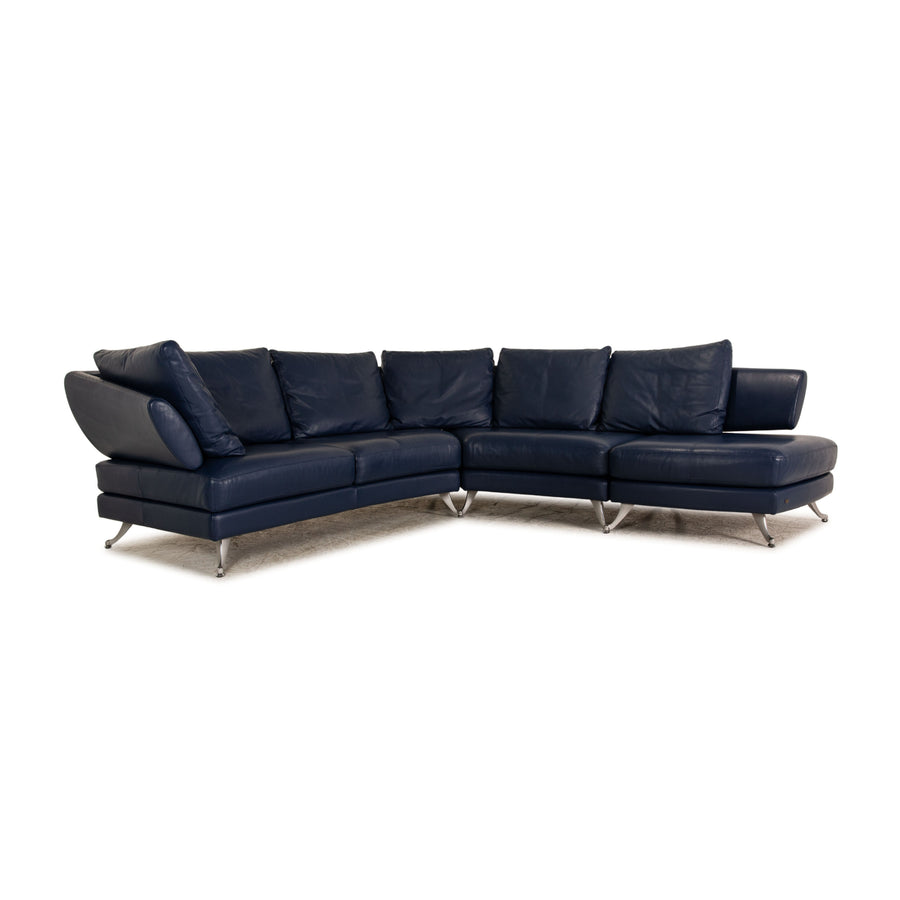 Rolf Benz 222 Canapé d'angle en cuir Bleu Canapé