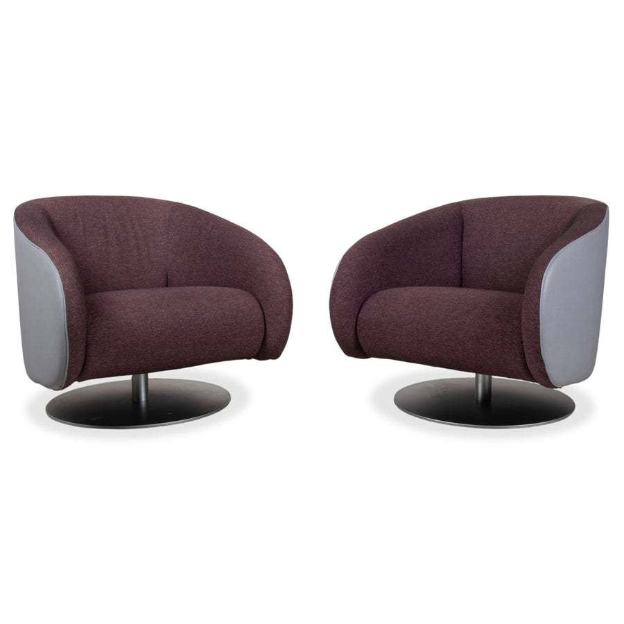 Rolf Benz 310 Garnitur 2x Sessel Stoff Leder Lila Weinrot Aubergine Hellgrau