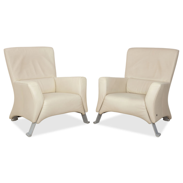 Rolf Benz 322 Leder 2x Sessel Weiß Creme