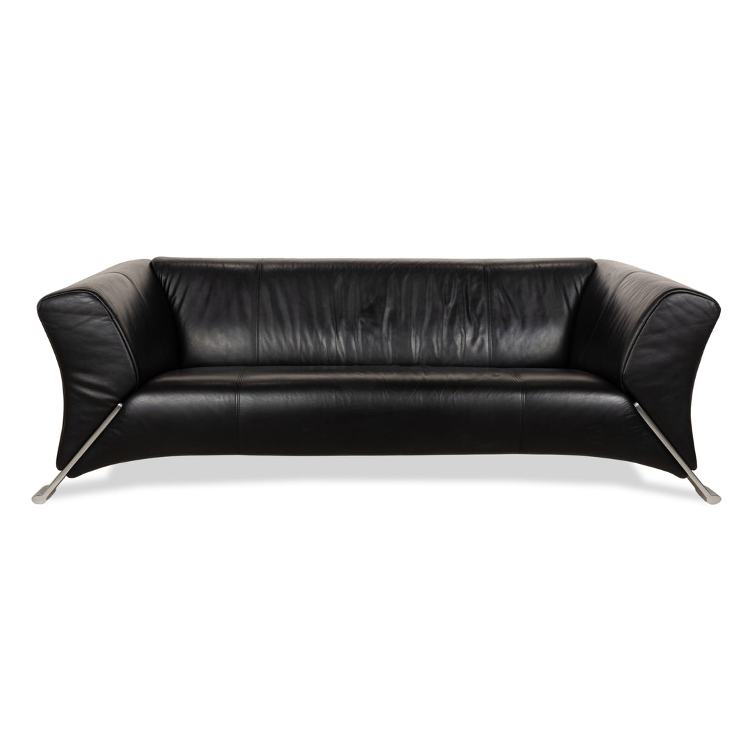 Canapé trois places en cuir noir Rolf Benz 322