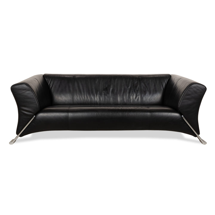 Canapé trois places en cuir noir Rolf Benz 322