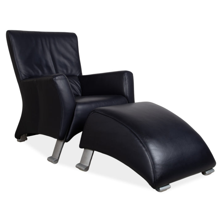 Rolf Benz 322 Leder Sessel Garnitur Blau mit Hocker
