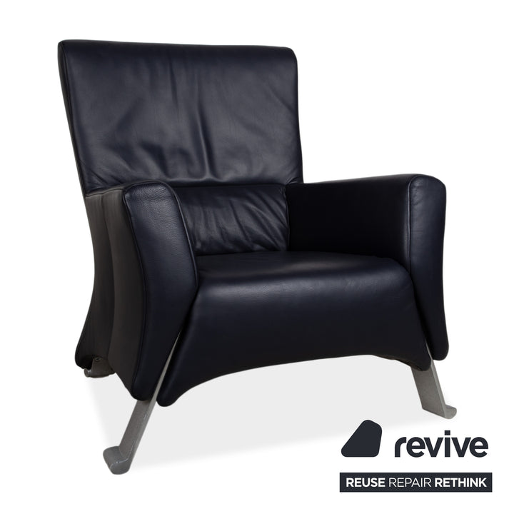 Rolf Benz 322 Leder Sessel Garnitur Blau mit Hocker