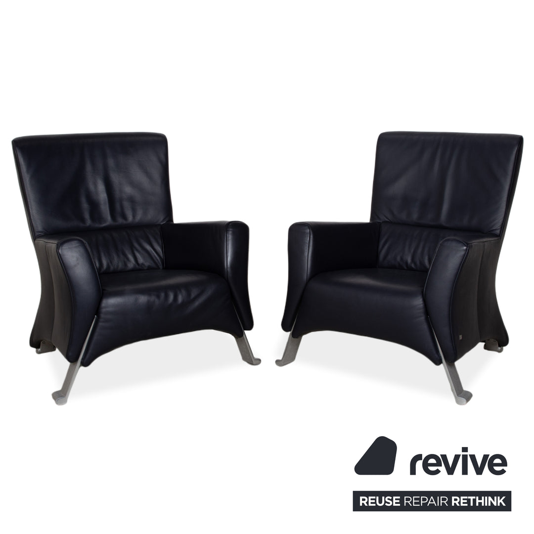 Rolf Benz 322 Leder Sessel Garnitur Blau mit Hocker