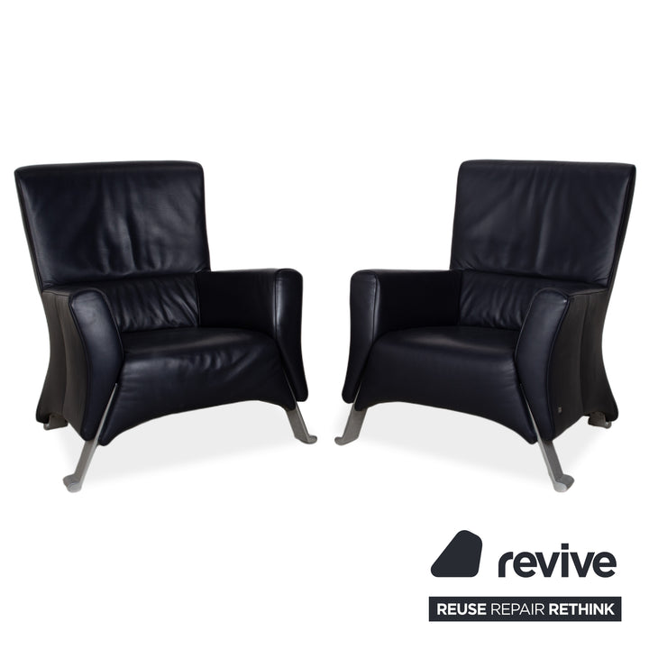 Rolf Benz 322 Leder Sessel Garnitur Blau mit Hocker