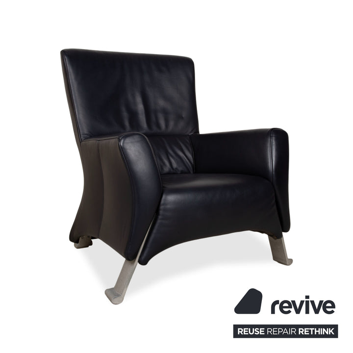Rolf Benz 322 Leder Sessel Garnitur Dunkelblau mit Hocker