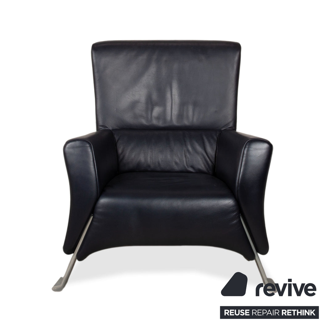 Rolf Benz 322 Leder Sessel Garnitur Dunkelblau mit Hocker