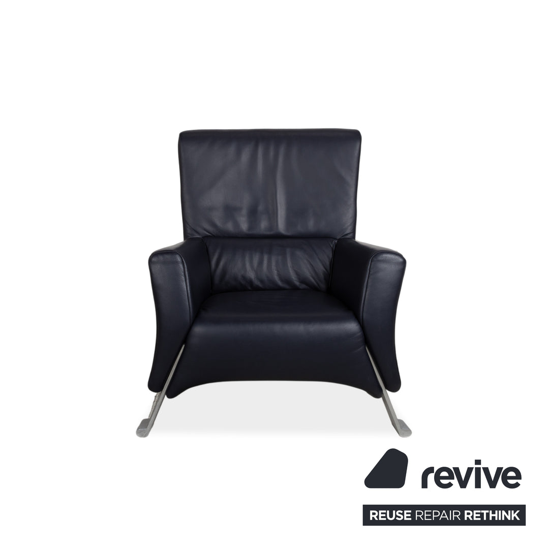 Rolf Benz 322 Leder Sessel Garnitur Blau mit Hocker