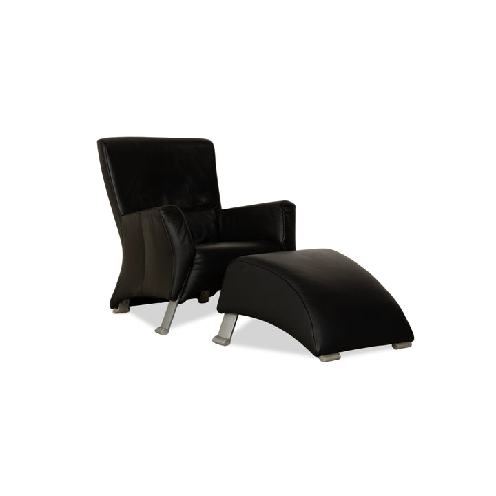 Rolf Benz 322 Leder Sessel inkl. Hocker Schwarz