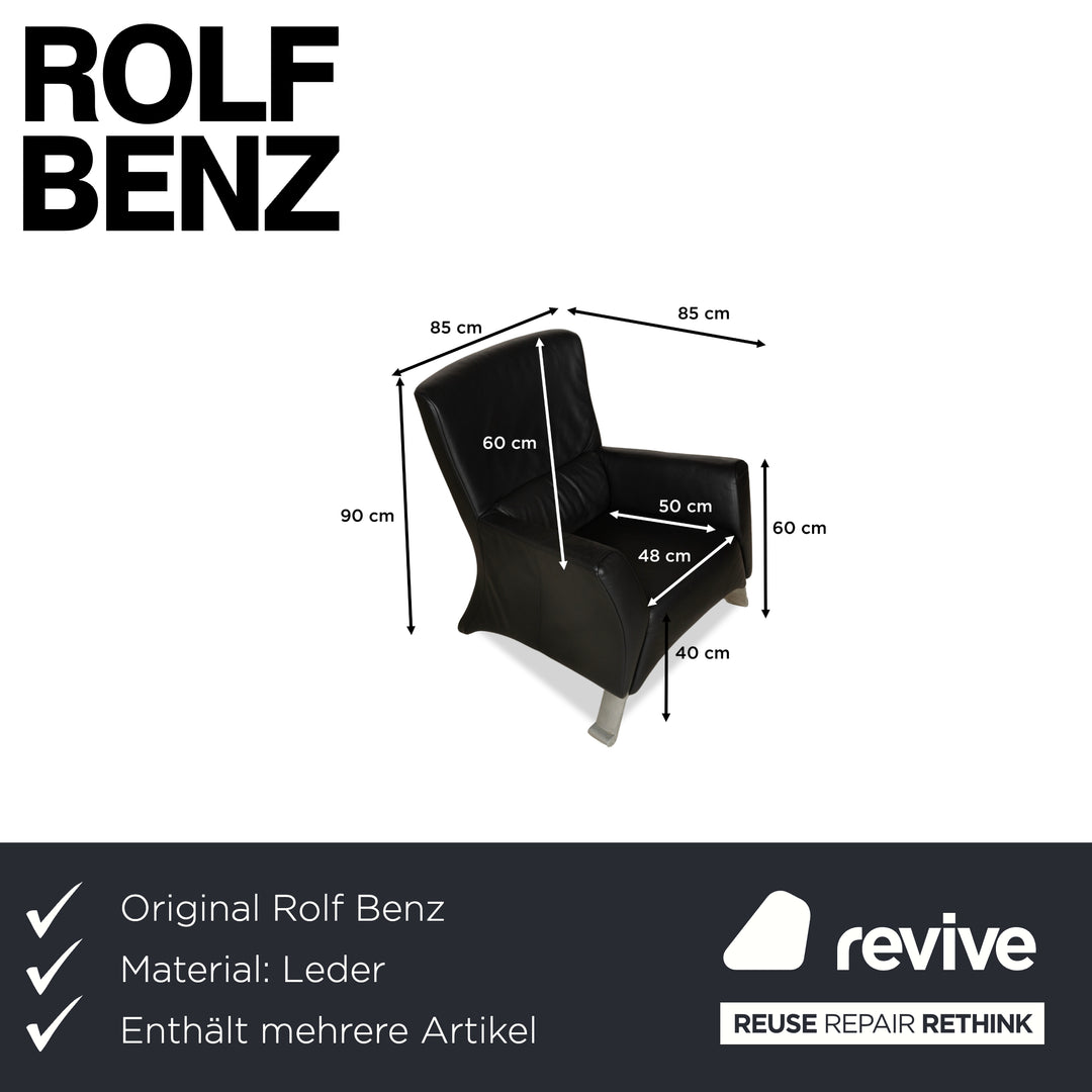 Rolf Benz 322 Leder Sessel inkl. Hocker Schwarz