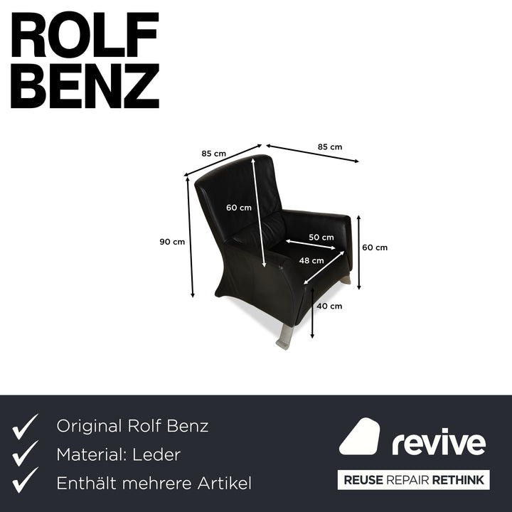Rolf Benz 322 Leder Sessel inkl. Hocker Schwarz